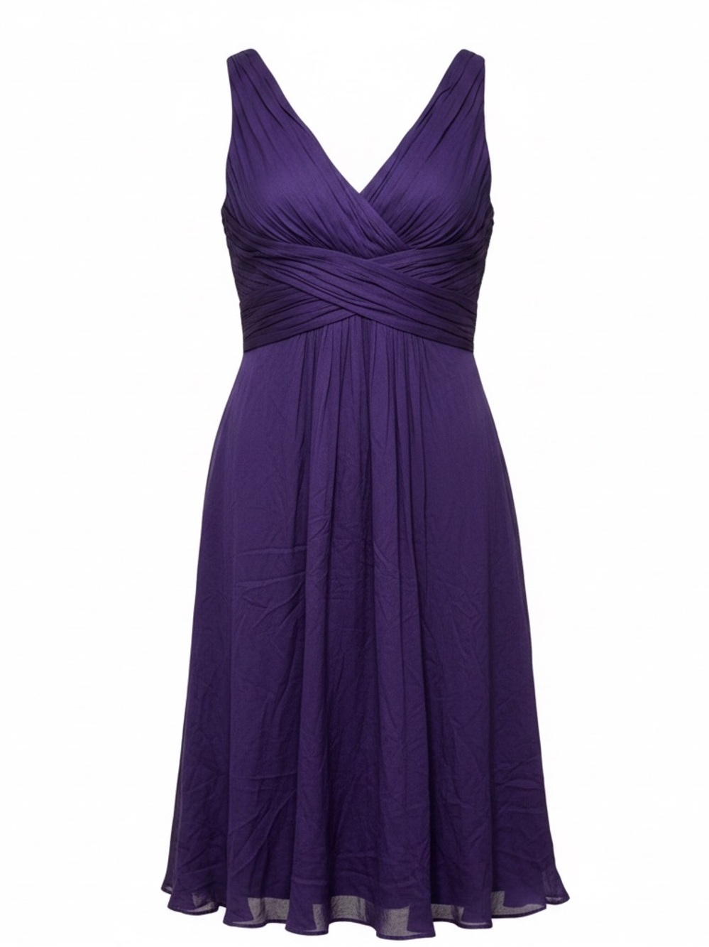 Amsale 100% Silk Deep Purple Sleeveless Baby Doll Midi Cocktail Dress Women Sz 4